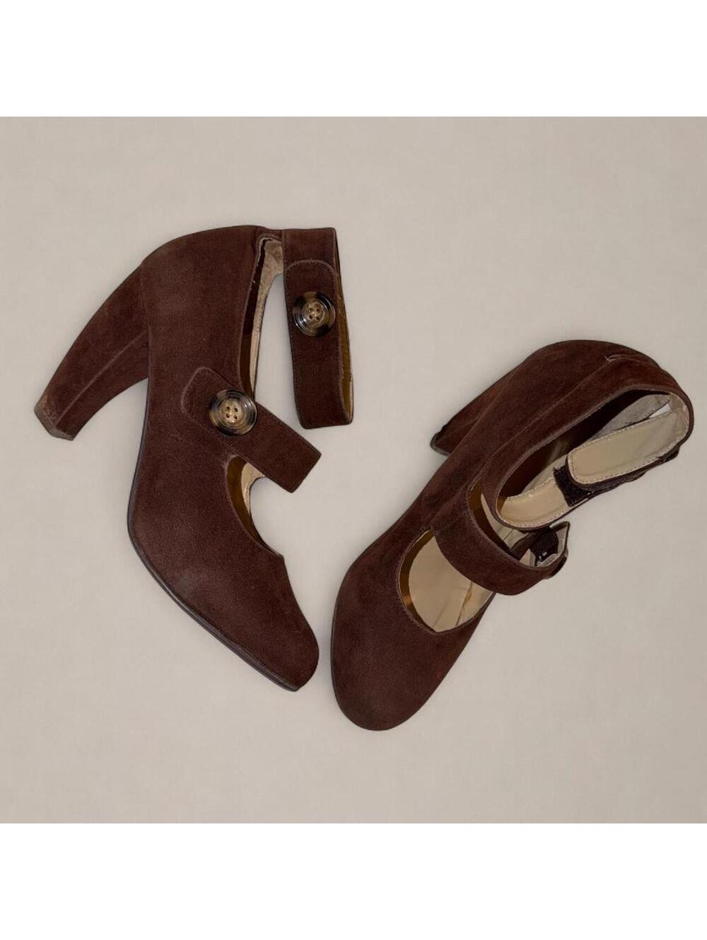 Pierre Dumas Brown Suede Mary Jane Platform Heels – Size 11M